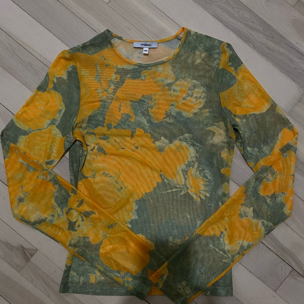 Miaou Yellow and Green Ribbed Long Sleeve T-Shirt